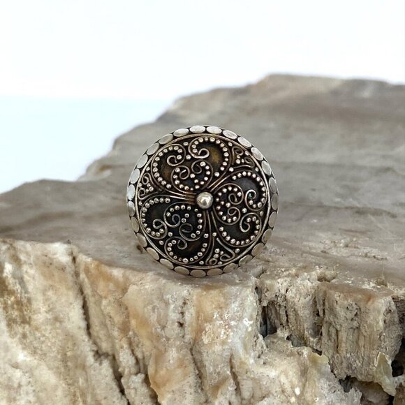 Sterling Silver 925 Round Domed Hollow Scrollwork Adjustable Ring Sz 8.25 - 9.5 - Picture 2 of 16
